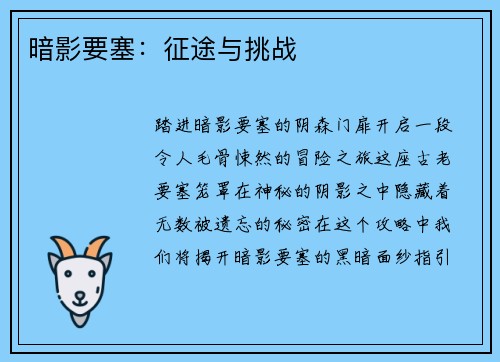 暗影要塞：征途与挑战